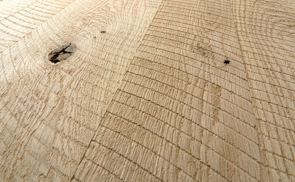 White oak hardwood flooring with circle sawn texture close up