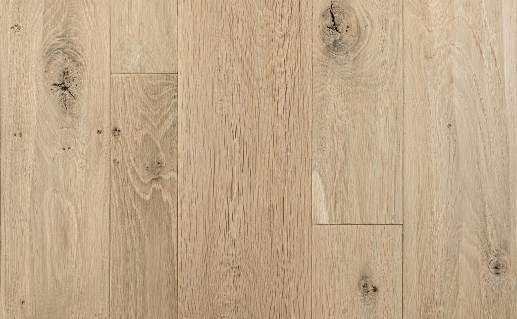 White oak hardwood flooring with hand scraped texture.