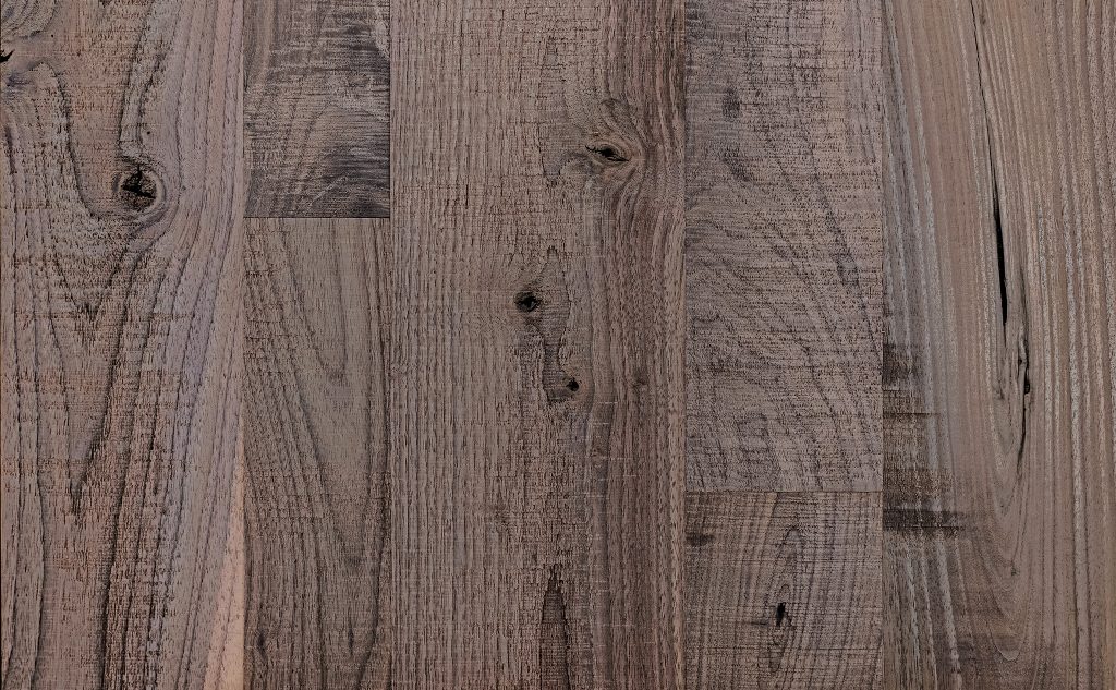 Walnut hardwood flooring with skip band texture.