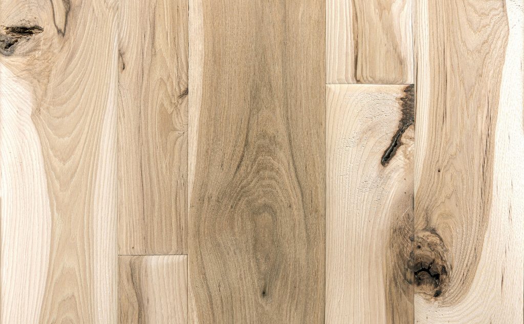 Hickory hardwood flooring with chalet texture.