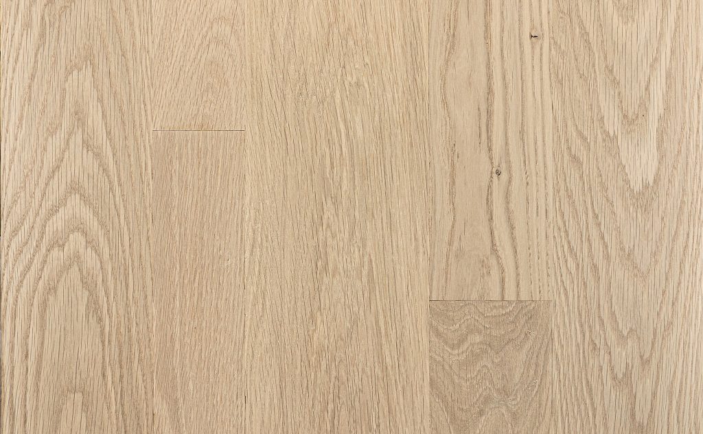 Smooth white oak hardwood flooring without knots.
