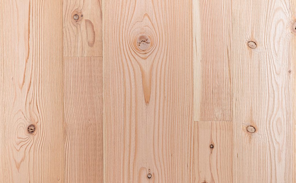 Douglas fir hardwood flooring with wire brushed texture.